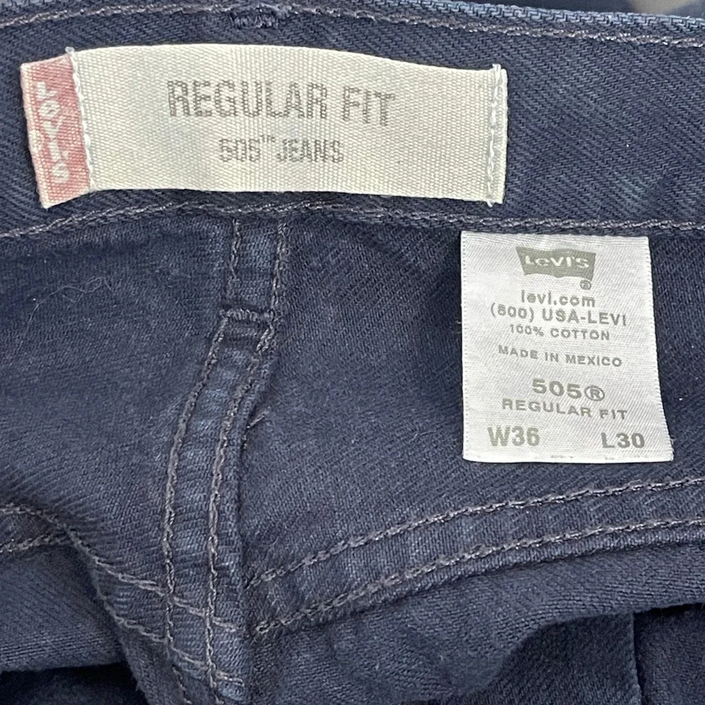 VTG Y2K Levi's 505 Regular Fit‎ 36x30 100% Cotton Dark Wash Denim Blue Jeans Zip